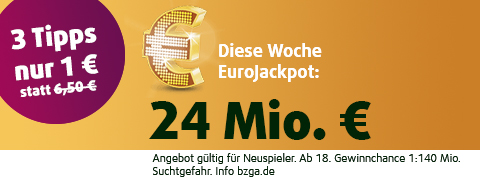 Spiele mit 10€ Rabatt um 37 Mio. € im EuroJackpot