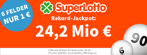 <b>8,1 Mio €</b> SuperLotto Jackpot mit 8€ Gutschein