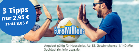 Gutschein: 3 EuroMillions Tipps zum Preis von einem