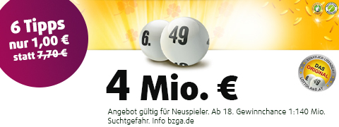 Exklusiver GUTSCHEIN: 6,70 € Rabatt auf den <b>41 Mio. €</b> LOTTO 6aus49 Jackpot