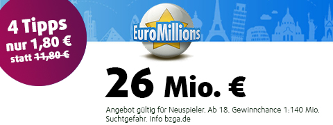 10 € Gutschein auf den <b>17 Mio. €</b> im EuroMillions Jackpot