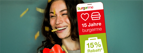 15 Jahre burgerme: 15% Gutschein erhalten